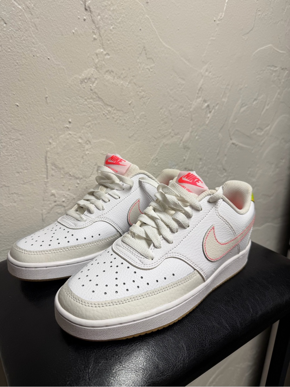 Nike Women's White Low-Top Sneakers with Pink Stitching and Lime Heel - Picture 3 of 12